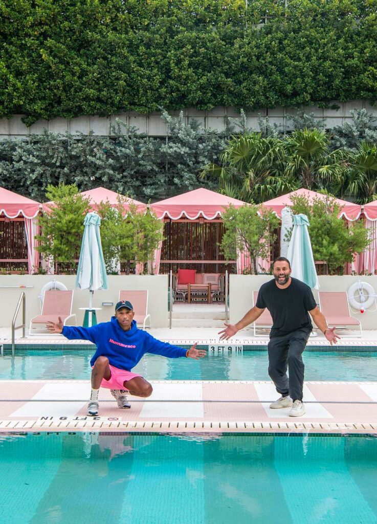 Pharrell Williams et Dave Grutman, propriétaires de The Goodtime Hotel à Miami, Floride, USA © Goodtime